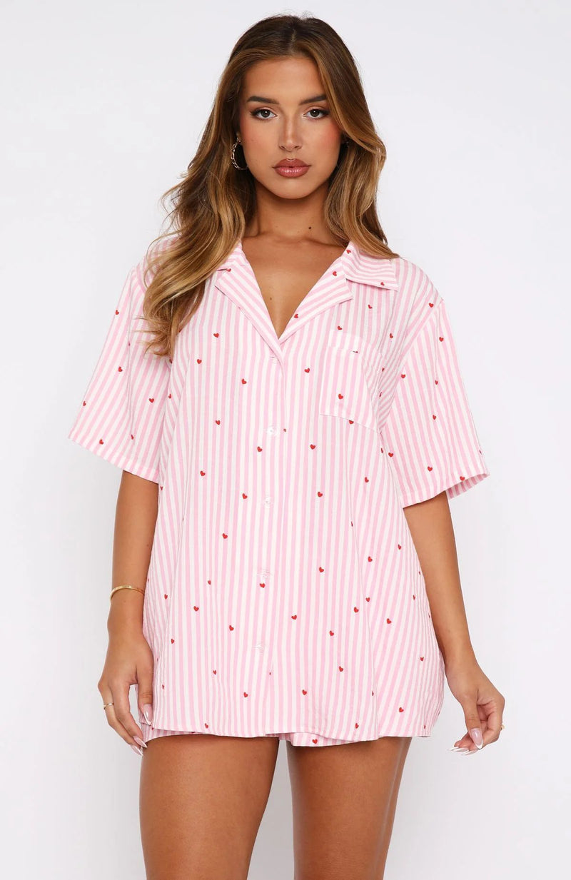 Women's New Love Striped Short Sleeve Shirt