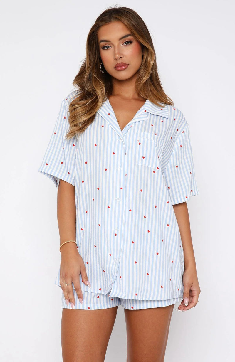 Women's New Love Striped Short Sleeve Shirt