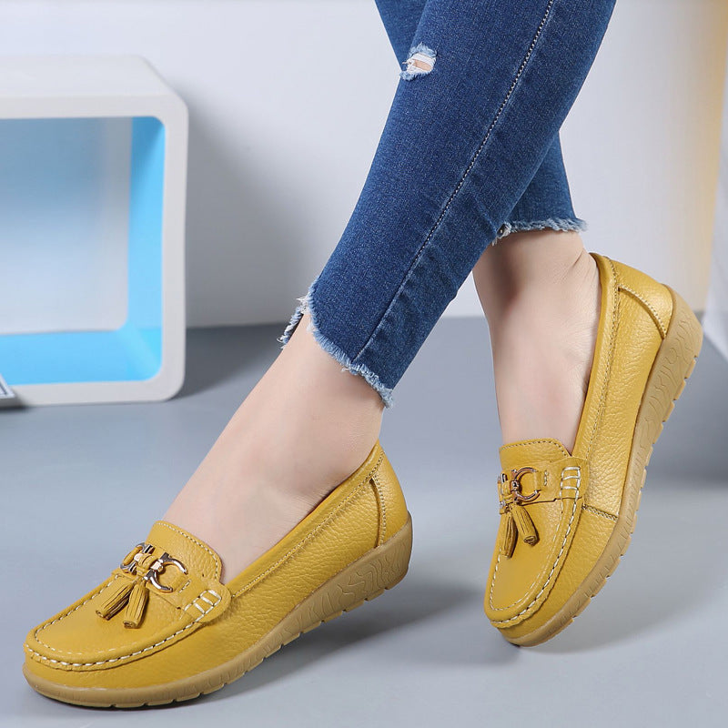 Genuine Leather Non-slip Beef Tendon Flat Loafers Women's Pumps Slip-on Plus Size Women's Shoes