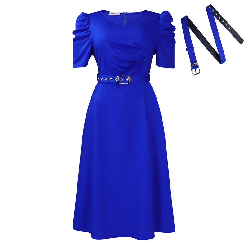 Fashionable Temperament Elegant V-neck Pleated Swing Dress