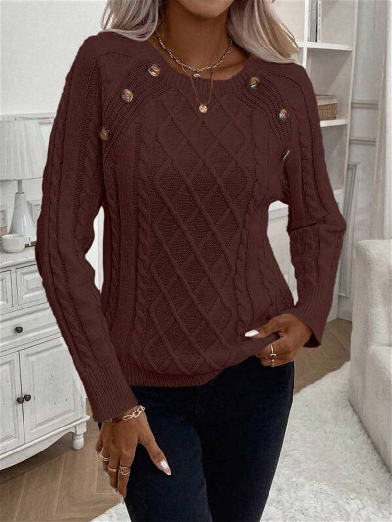 Twisted Pullover Knitting Round Neck Sweater