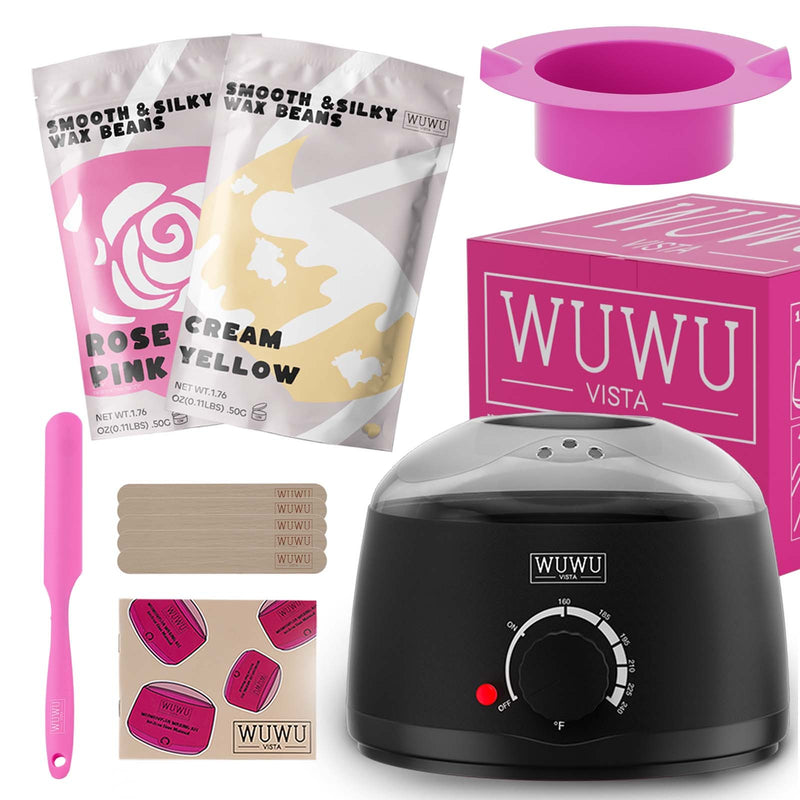 Waxing Kit 11 Items WUWUVISTA Hair Removal Wax Kit With Wax Melt Warmer Waxing Beads For Face,Brazilian,Full Body,Bikini,Sensitiive Skin Suitable For Plugs Of American, European Specification