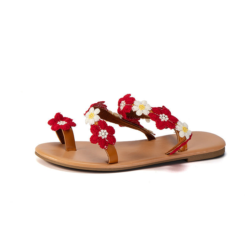 Toe Ring Sandals Flat Flower Flat Women