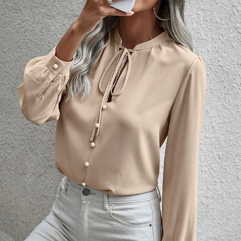 Women's Collar Lace-up Long Sleeve Shirt