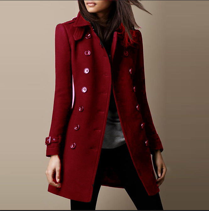 Ladies Spring Long Jacket Wool Trench Coat