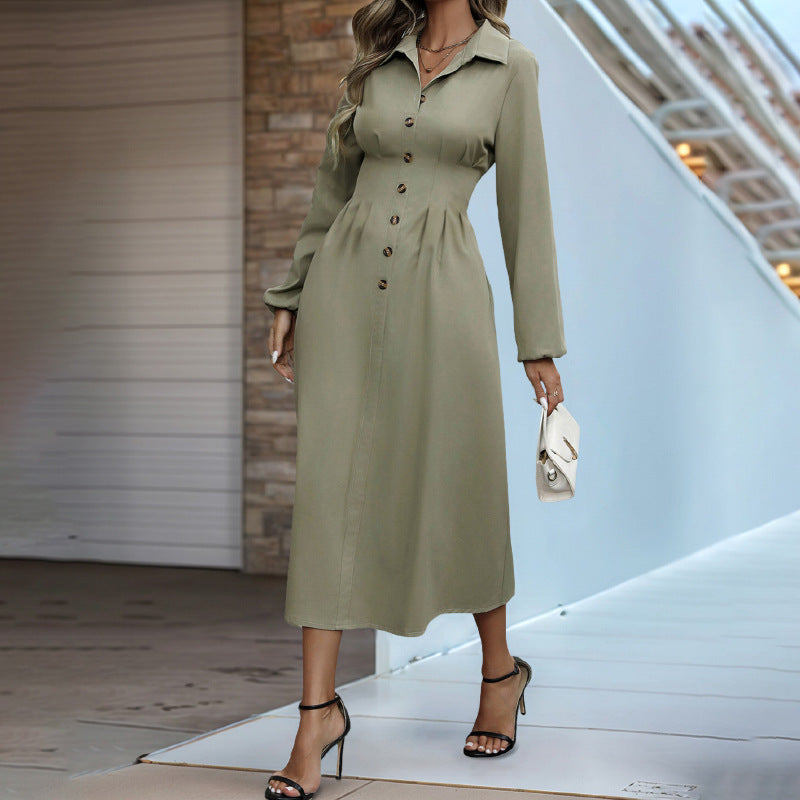 Cardigan Button Lapel Long Sleeve Dress