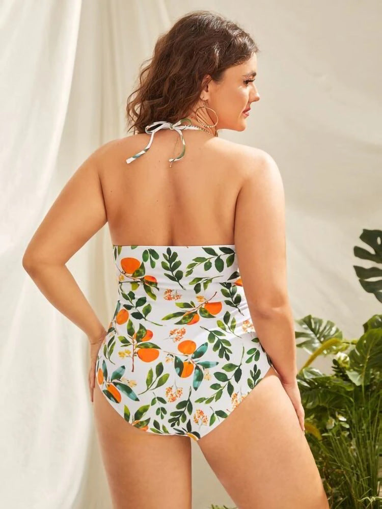 Halter Neck Tie Plus Size Fat Woman Swimsuit