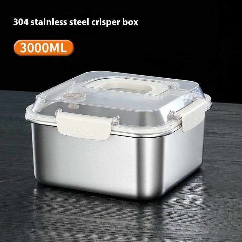 304 Stainless Steel Crisper Square Lunch Box With Handle