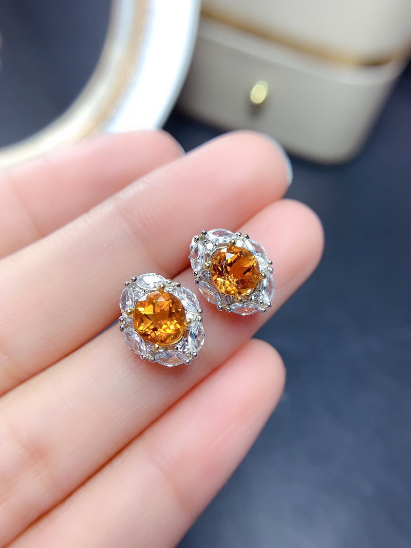 Natural Brazilian Citrine Stud Earrings