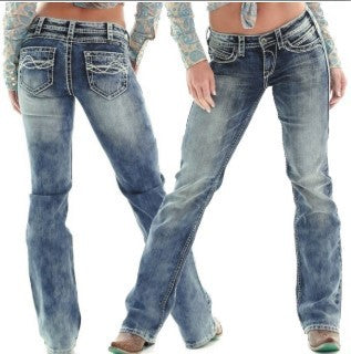 European And American Ladies Jeans Slim-fit Embroidery Slimming Jeans Trousers