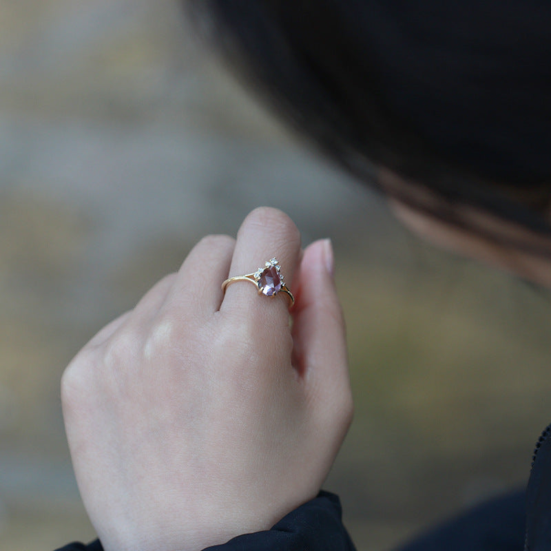 Natural Brazilian Amethyst Water Drop Ring