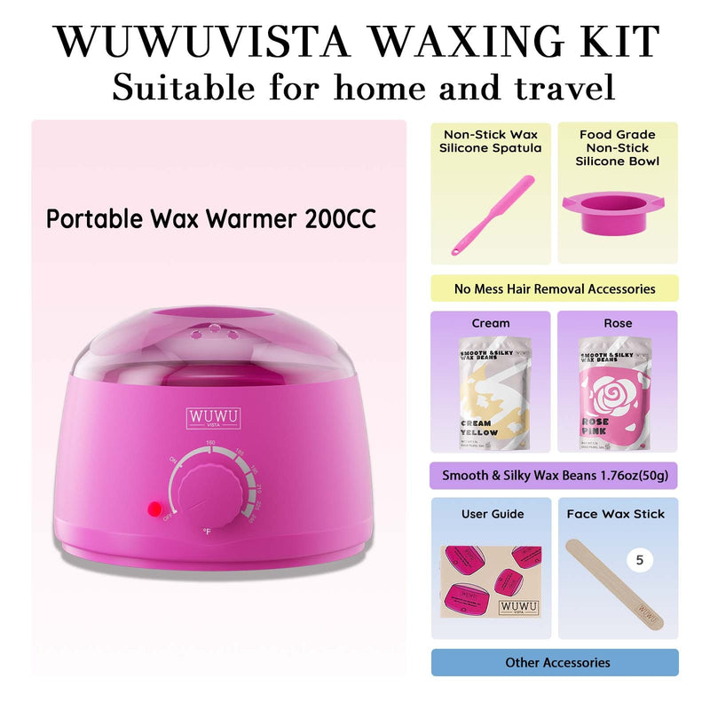 Waxing Kit 11 Items WUWUVISTA Hair Removal Wax Kit With Wax Melt Warmer Waxing Beads For Face,Brazilian,Full Body,Bikini,Sensitiive Skin Suitable For Plugs Of American, European Specification