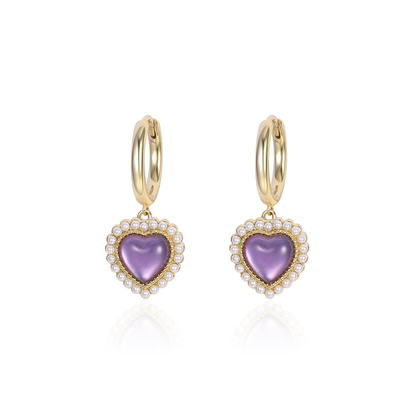 French Natural Purple Crystal Retro High Sense Love Heart Stud Earrings