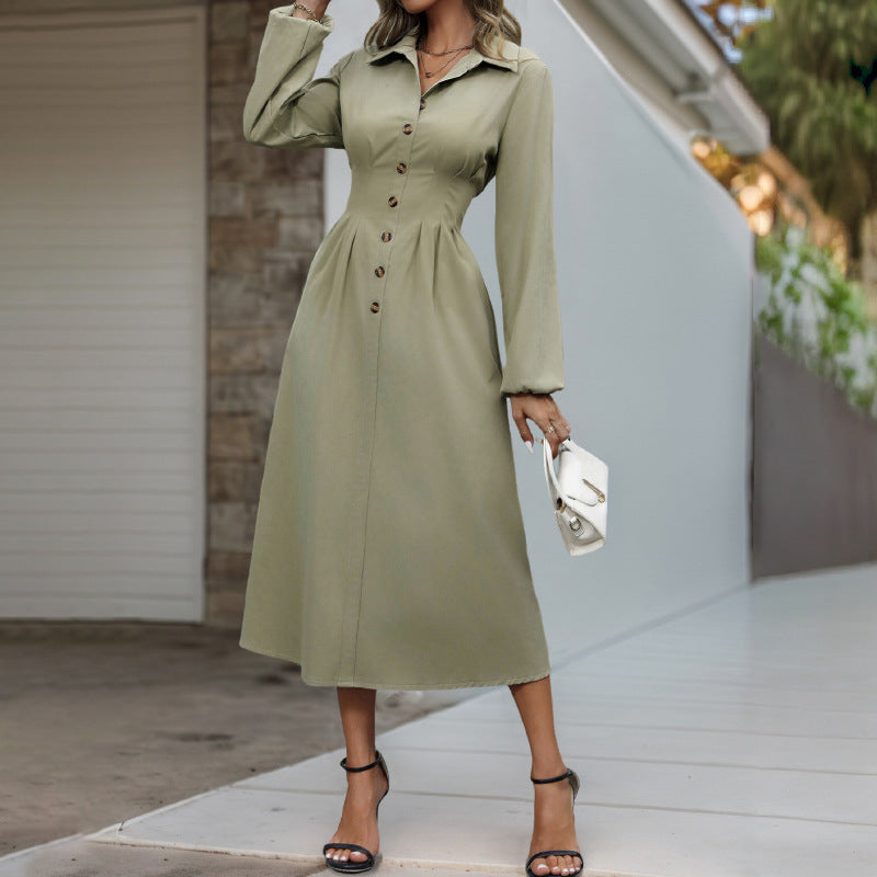 Cardigan Button Lapel Long Sleeve Dress